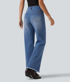 Mid Rise Patterned Denim Casual Flare Jeans with Pockets — Blue Jasper Denim — view 3
