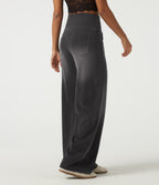 Denim High Waisted Tummy Control Drawstring Wide Leg Patterned Casual Jeans with Pockets — Poppy Seed Denim — view 2