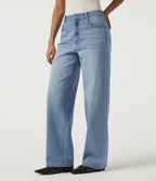 Mid Rise Patterned Denim Baggy Casual Jeans with Pockets — Malibu Blue Denim — view 1