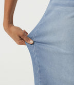 Mid Rise Patterned Denim Baggy Casual Jeans with Pockets — Malibu Blue Denim — view 7