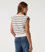 Round Neck Sleeveless Stripe Work Jumper — White Black Horizontal Stripe — view 2