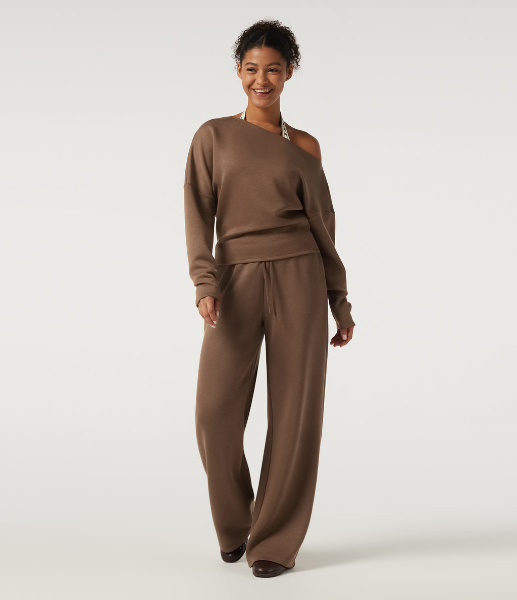 SpacerTek Low Rise Drawstring Straight Leg Casual Sweatpants with Pockets — Cocoa Brown — view 5
