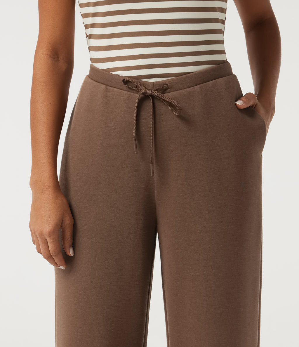 SpacerTek Low Rise Drawstring Straight Leg Casual Sweatpants with Pockets — Cocoa Brown — view 4