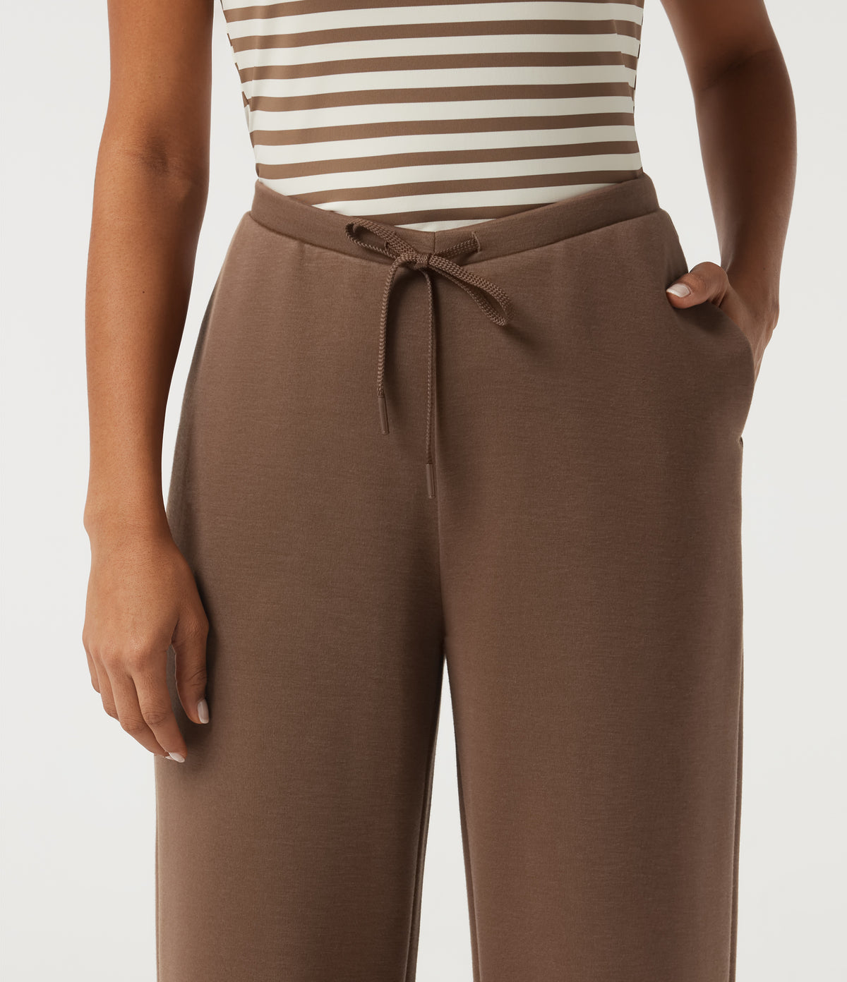 SpacerTek Low Rise Drawstring Straight Leg Casual Sweatpants with Pockets — Cocoa Brown — view 4