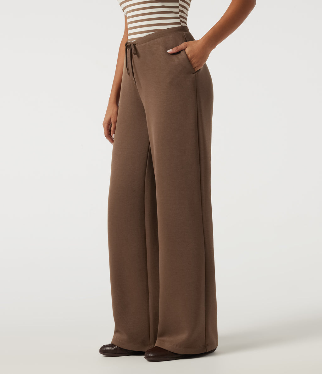SpacerTek Low Rise Drawstring Straight Leg Casual Sweatpants with Pockets — Cocoa Brown — view 3