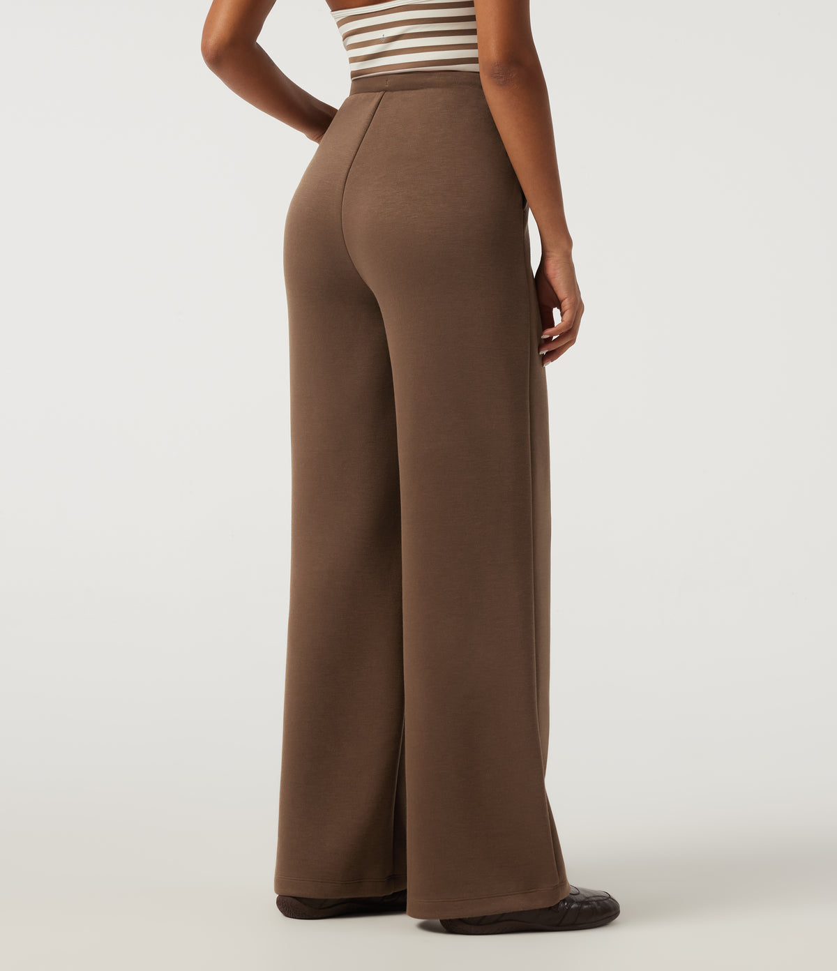 SpacerTek Low Rise Drawstring Straight Leg Casual Sweatpants with Pockets — Cocoa Brown — view 2