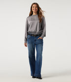 Round Neck Long Sleeve Casual Blouse — Grey — view 6