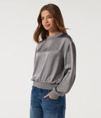 Round Neck Long Sleeve Casual Blouse — Grey — view 4