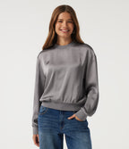 Round Neck Long Sleeve Casual Blouse — Grey — view 3