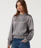 Round Neck Long Sleeve Casual Blouse — Grey — view 1