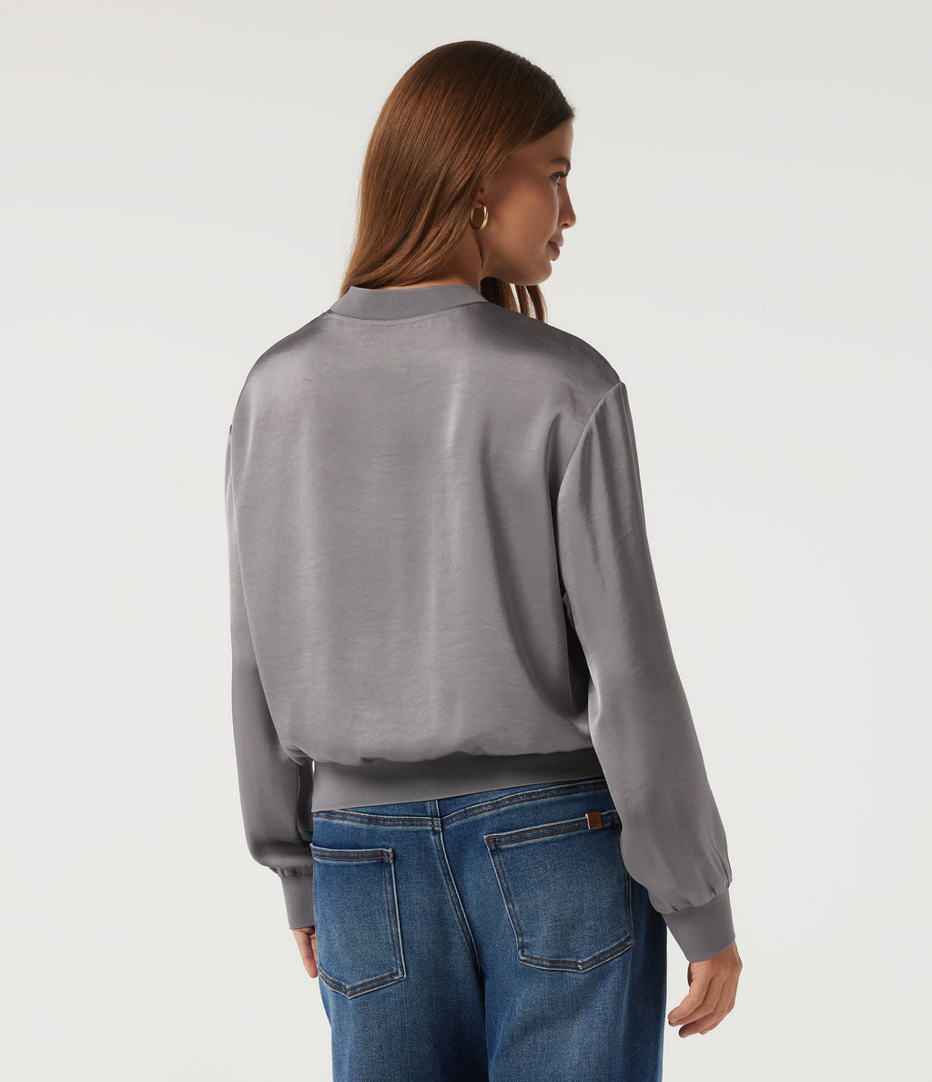 Round Neck Long Sleeve Casual Blouse — Grey — view 2