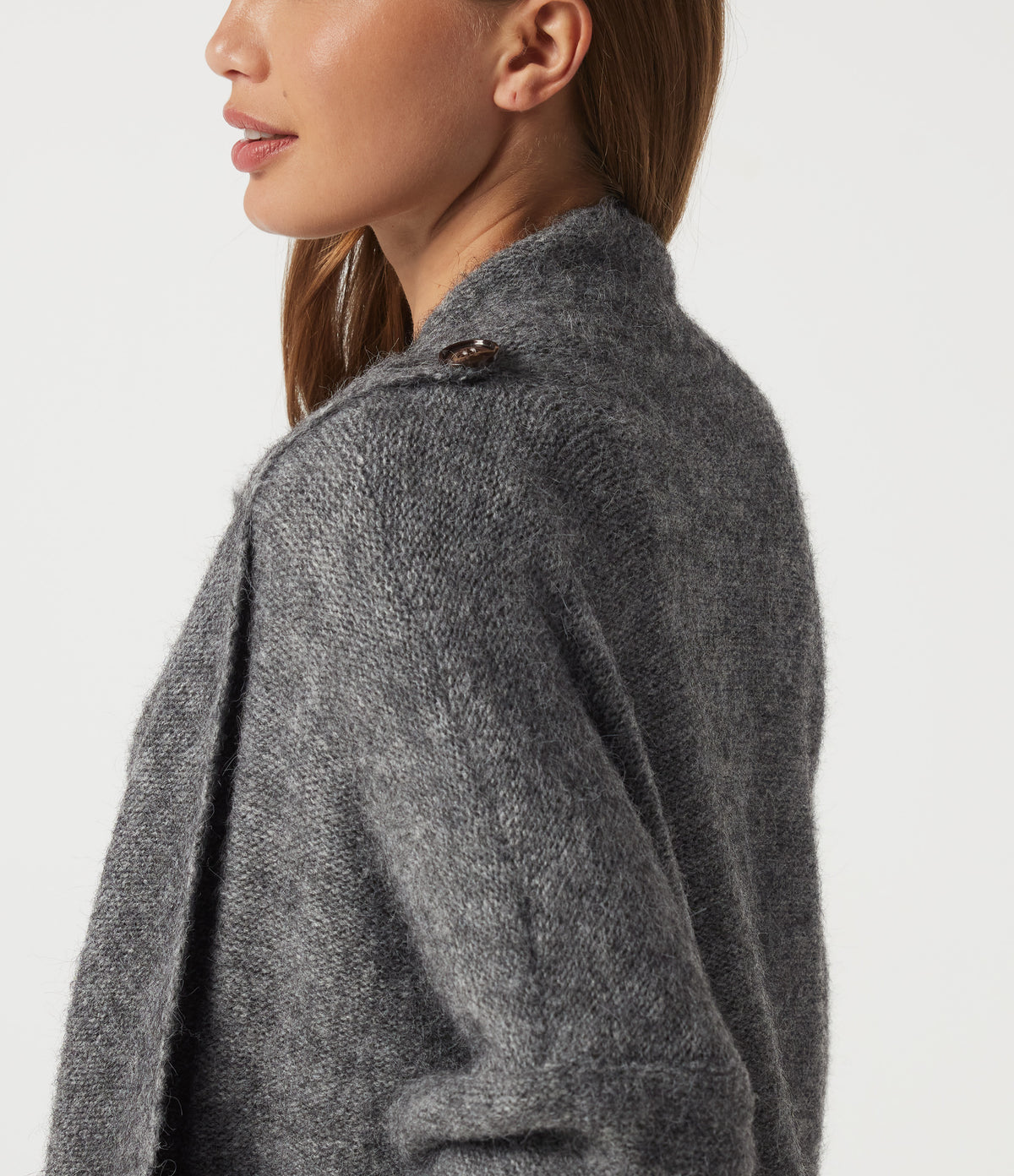 Waterfall Drop Shoulder Long Sleeve Relaxed Longline Work Sweater Cardigan — Grey — view 8