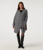 Waterfall Drop Shoulder Long Sleeve Relaxed Longline Work Sweater Cardigan — Grey — view 6