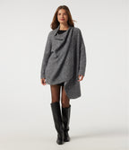 Waterfall Drop Shoulder Long Sleeve Relaxed Longline Work Sweater Cardigan — Grey — view 7