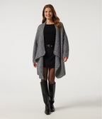 Waterfall Drop Shoulder Long Sleeve Relaxed Longline Work Sweater Cardigan — Grey — view 4