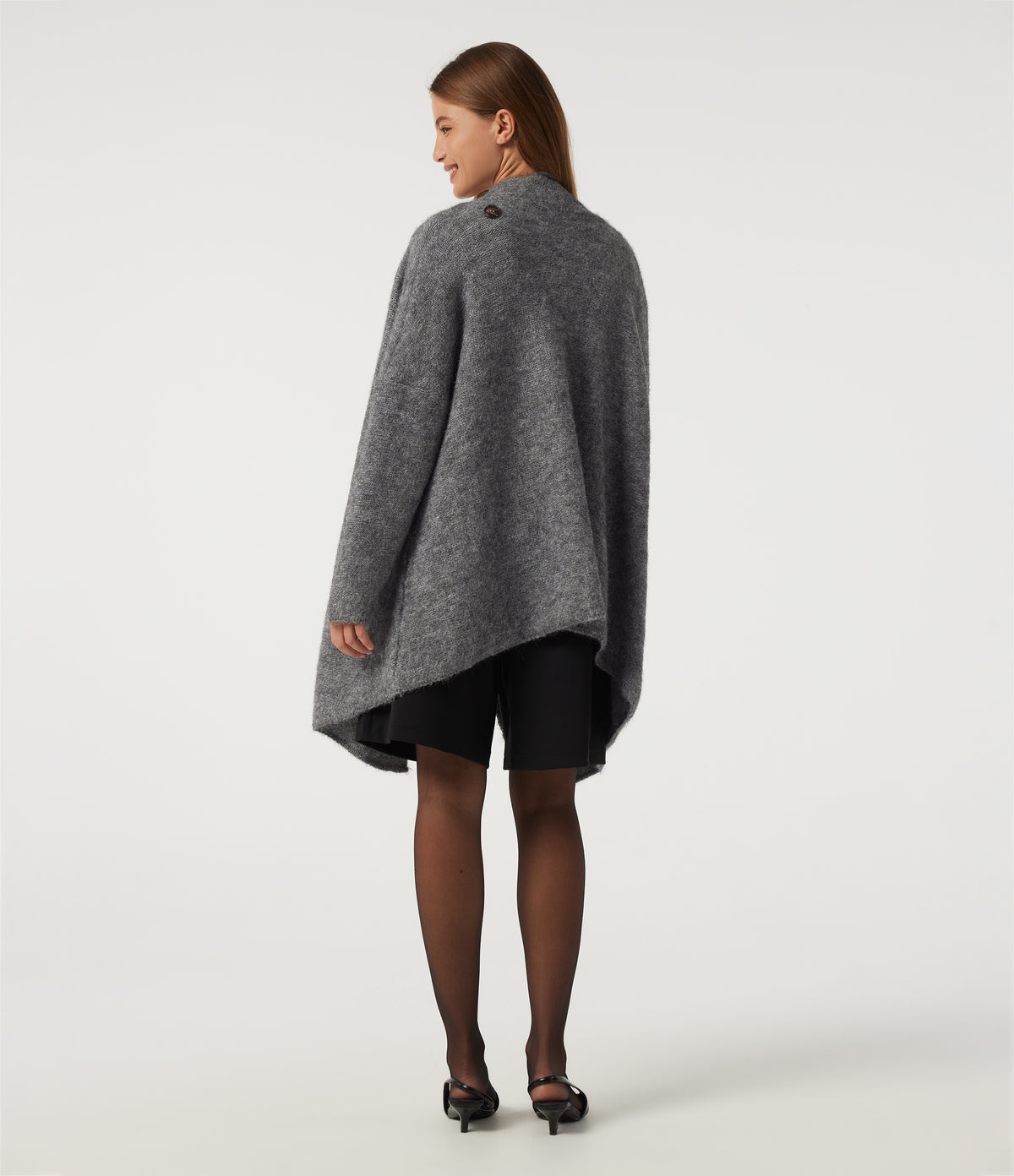 Waterfall Drop Shoulder Long Sleeve Relaxed Longline Work Sweater Cardigan — Grey — view 3