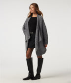 Waterfall Drop Shoulder Long Sleeve Relaxed Longline Work Sweater Cardigan — Grey — view 5