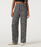 High Waisted Drawstring Straight Leg Leopard Print Casual Sweatpants with Pockets — Silver Leopard Print — view 3