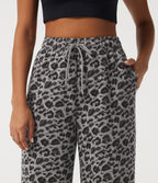 High Waisted Drawstring Straight Leg Leopard Print Casual Sweatpants with Pockets — Silver Leopard Print — view 5