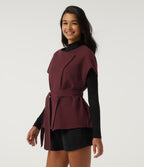 Open Front Tie Side Short Sleeve Work Coat Vest — Wine Red — view 3