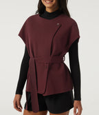 Open Front Tie Side Short Sleeve Work Coat Vest — Wine Red — view 6