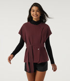 Open Front Tie Side Short Sleeve Work Coat Vest — Wine Red — view 4