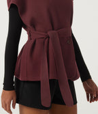 Open Front Tie Side Short Sleeve Work Coat Vest — Wine Red — view 7