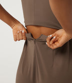 Mock Neck Split Sleeveless Straight Leg Party Jumpsuit with Pockets -Edition — Pecan Pie — view 5
