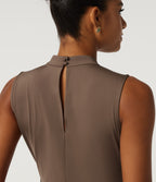 Mock Neck Split Sleeveless Straight Leg Party Jumpsuit with Pockets -Edition — Pecan Pie — view 6