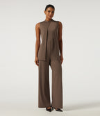 Mock Neck Split Sleeveless Straight Leg Party Jumpsuit with Pockets -Edition — Pecan Pie — view 3