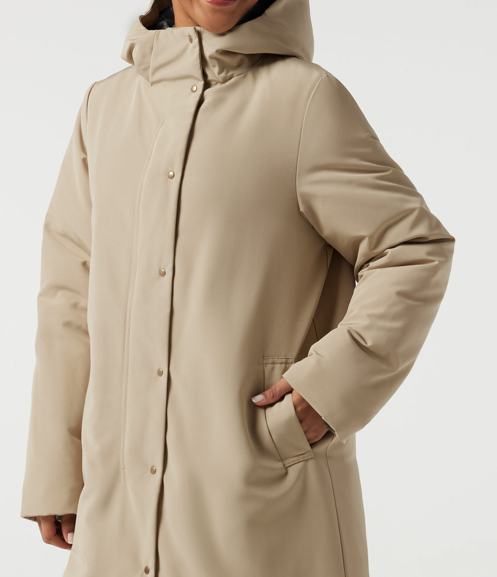 Hooded Long Sleeve Open Front Loneline Casual Down Jacket with Pockets — Khaki — view 7
