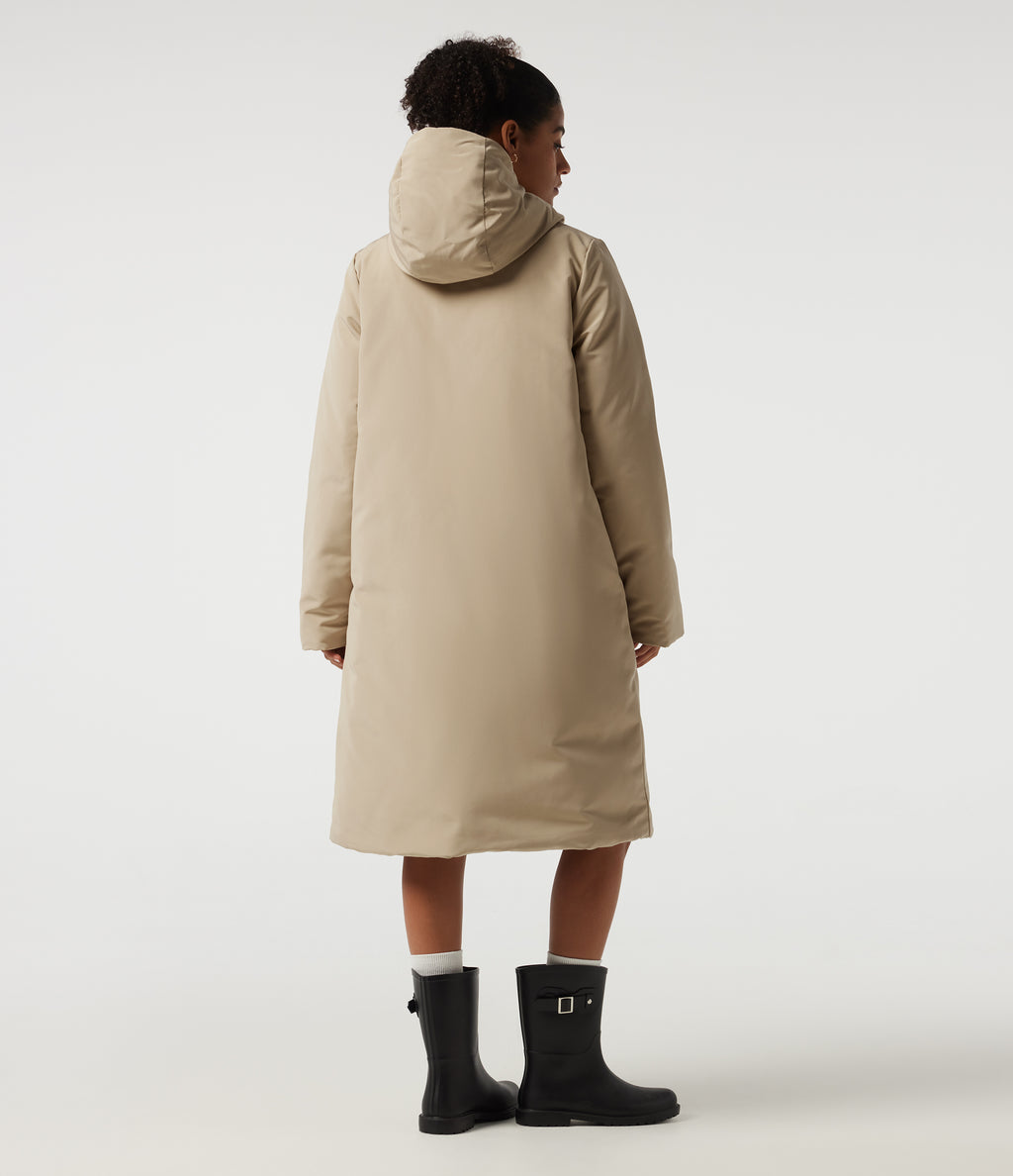 Hooded Long Sleeve Open Front Loneline Casual Down Jacket with Pockets — Khaki — view 2