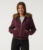 Full-Zip Casual Sweatshirt with Detachable Faux Fur Trimmed Hood and ThumbHoles and Pockets — Chocolate Truffle — view 4