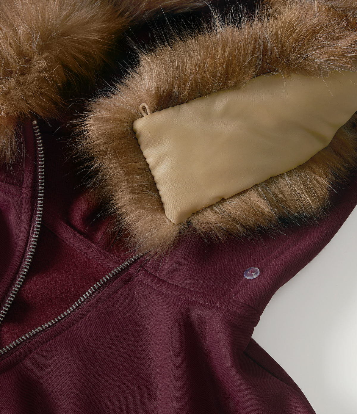 Full-Zip Casual Sweatshirt with Detachable Faux Fur Trimmed Hood and ThumbHoles and Pockets — Chocolate Truffle — view 8