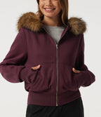 Full-Zip Casual Sweatshirt with Detachable Faux Fur Trimmed Hood and ThumbHoles and Pockets — Chocolate Truffle — view 6