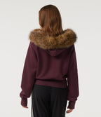 Full-Zip Casual Sweatshirt with Detachable Faux Fur Trimmed Hood and ThumbHoles and Pockets — Chocolate Truffle — view 2