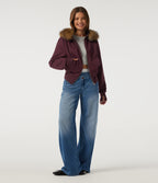Full-Zip Casual Sweatshirt with Detachable Faux Fur Trimmed Hood and ThumbHoles and Pockets — Chocolate Truffle — view 5