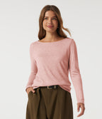 Boat Neck Long Sleeve Casual T-Shirt — Peach Pomelo Pink — view 4