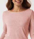 Boat Neck Long Sleeve Casual T-Shirt — Peach Pomelo Pink — view 5