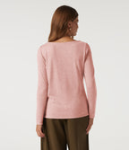 Boat Neck Long Sleeve Casual T-Shirt — Peach Pomelo Pink — view 2