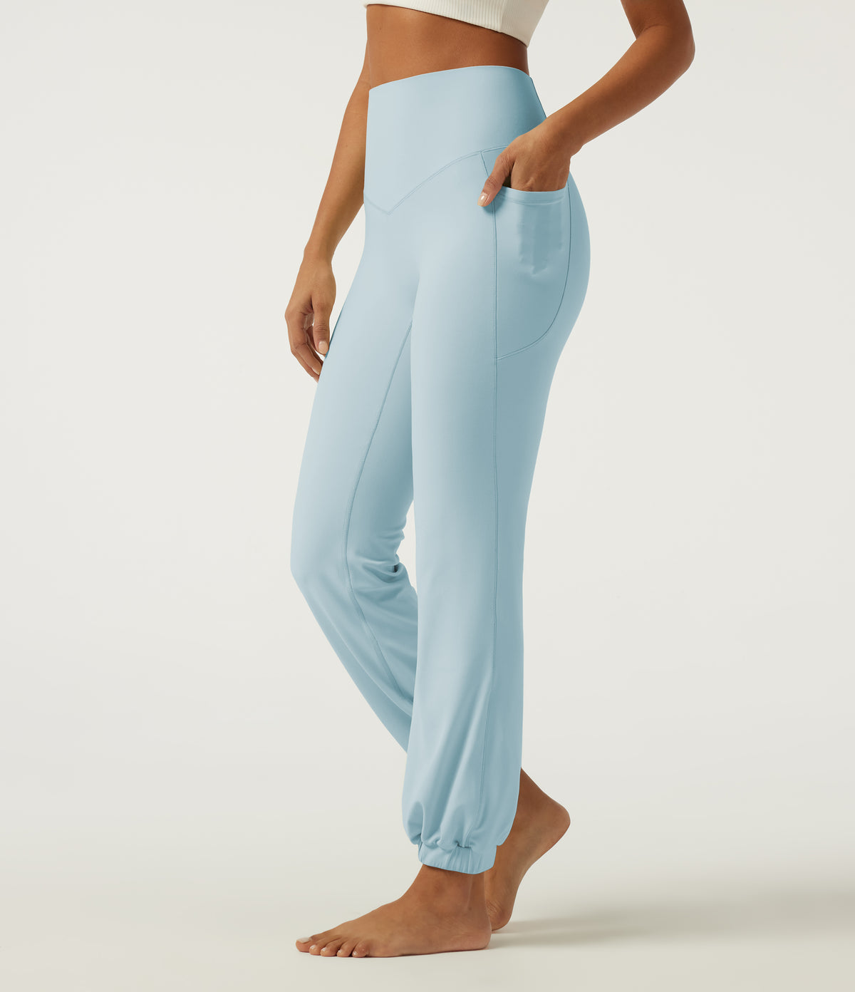 High Waisted Tummy Control Dance Joggers with Pockets — Baby Blue — view 3