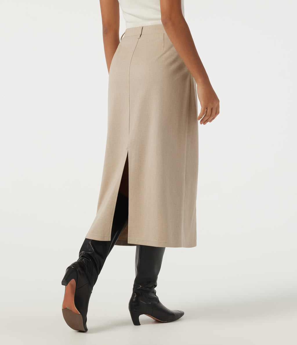 High Waisted Midi Casual Skirt — Flaxen Beige — view 2