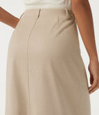 High Waisted Midi Casual Skirt — Flaxen Beige — view 4