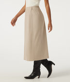 High Waisted Midi Casual Skirt — Flaxen Beige — view 1