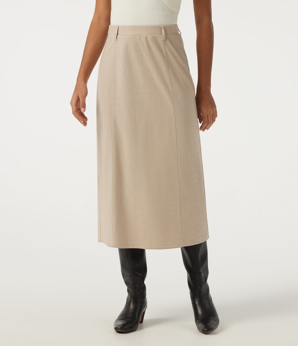 High Waisted Midi Casual Skirt — Flaxen Beige — view 3