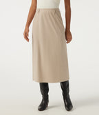 High Waisted Midi Casual Skirt — Flaxen Beige — view 3