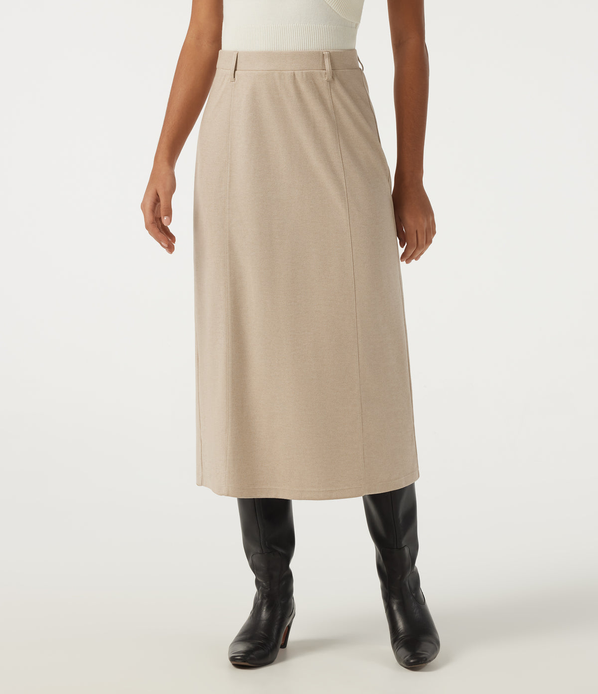 High Waisted Midi Casual Skirt — Flaxen Beige — view 3