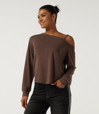 One Shoulder Long Sleeve Casual Top — Potting Soil — view 4