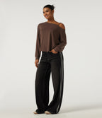 One Shoulder Long Sleeve Casual Top — Potting Soil — view 7