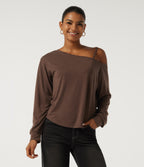 One Shoulder Long Sleeve Casual Top — Potting Soil — view 3